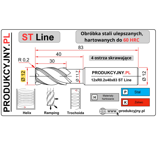 Frez z promieniem naroża fi 12 0,2 ST LINE